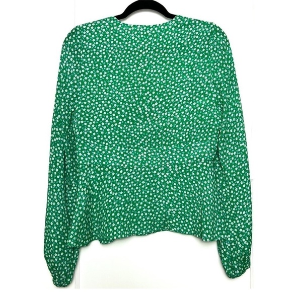 RIXO Silk Ditsy Floral Puff Long Sleeve V-Neck Empire Waist Ruffle Peplum Top XS - Picture 8 of 13